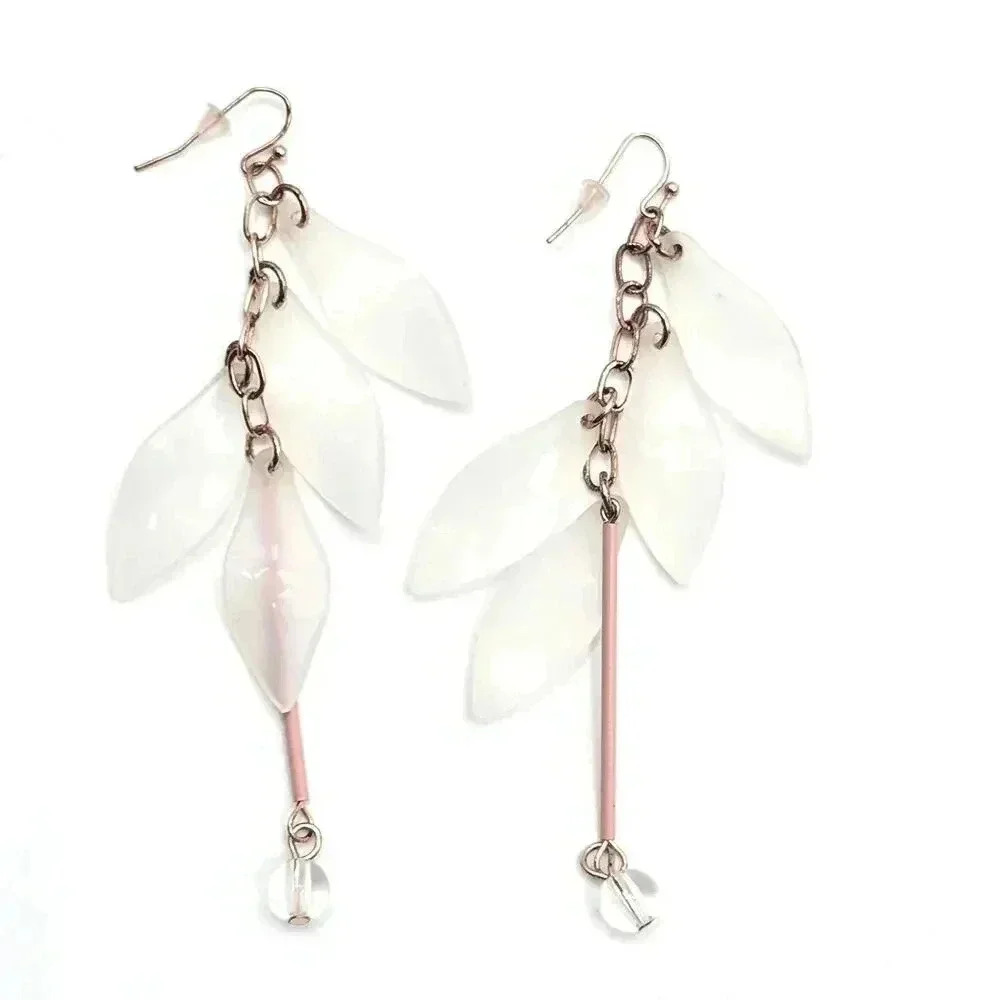 Pink White Dangle Leaf Drop Long Bead Hook Earring Fashion‎ Jewelry E56